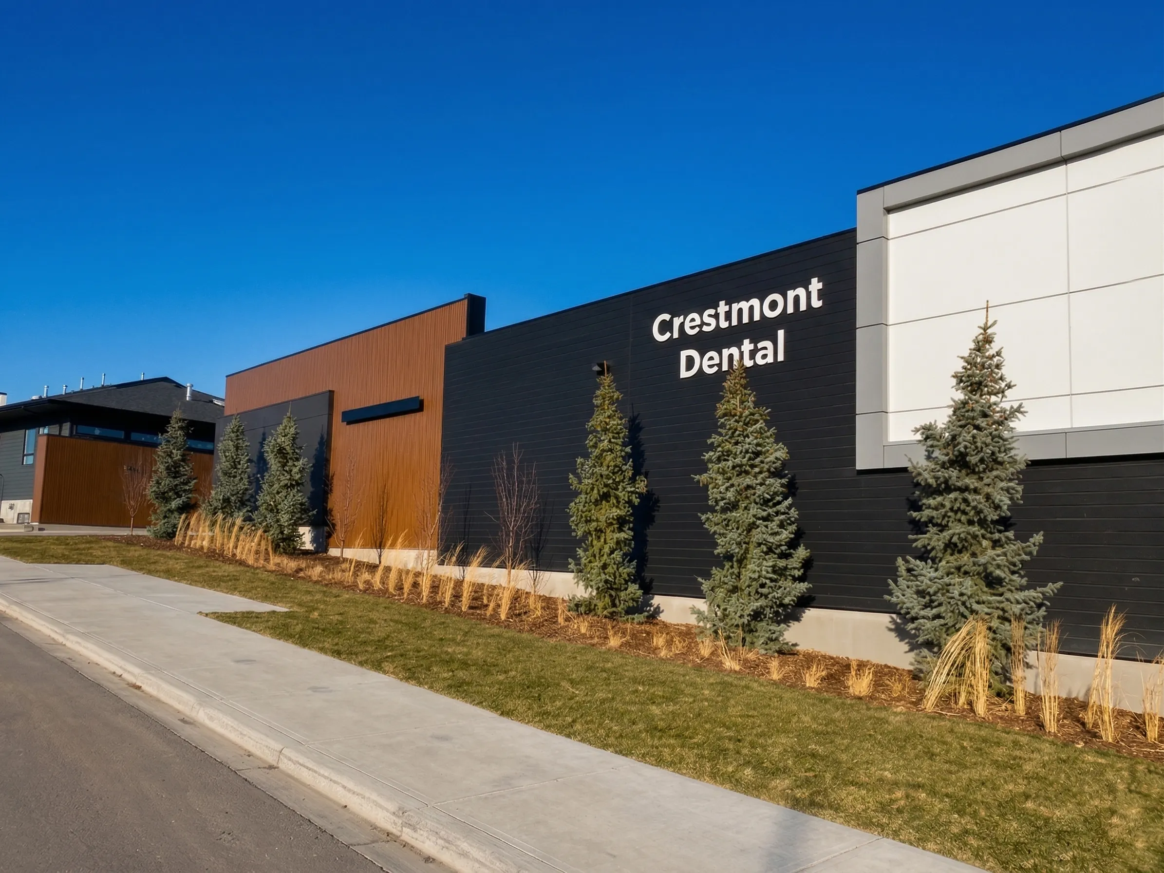 Street view of Crestmont Dental along Crestridge Common SW, Calgary